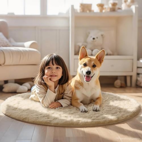 Round Rug 4Ft Beige Circle Area Rug (Beige / 4' (Round))