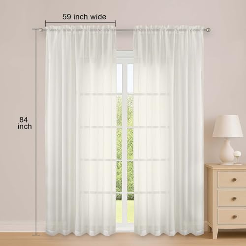 Ivory Sheer Curtains 84 Inch Long 2 Panels for Living Room 59" Wide (Ivory / 59"W x 84"L (Pack of 2))