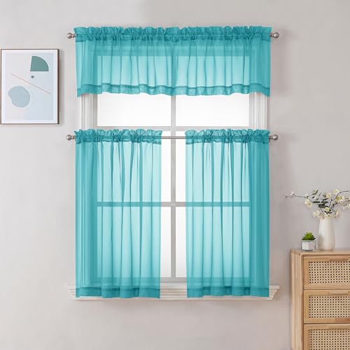 Turquoise Sheer Curtains 30 inch Length 2 Panels (Turquoise / 42"W x 30"L (Pack of 2))