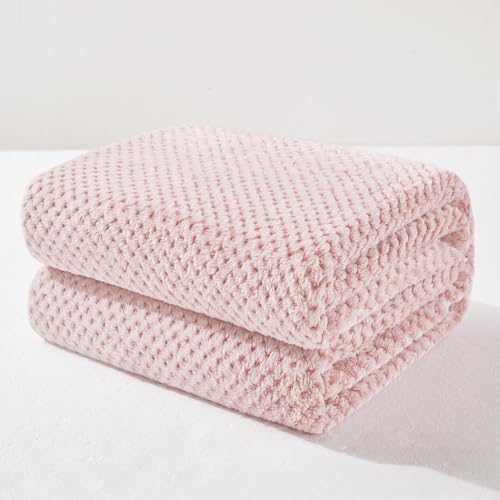 Large Waffle Fleece Throw Blanket for Couch (Heather Pink / 50x70 in)