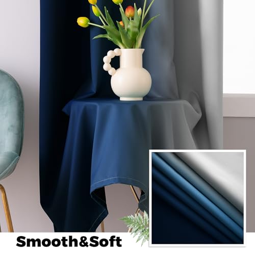 100% Blackout Curtains Ombre Blue Curtains for Bedroom 84 Inch (52"W x 84"L (Pack of 2) / Blue 2 Layers)