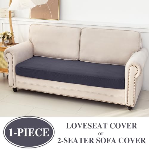 Couch Cushion Cover Loveseat Cover or 2 Seat Sofa Cover Washable Stretch Sectional Sofa Slipcover (Dark Grey / Loveseat Cover)