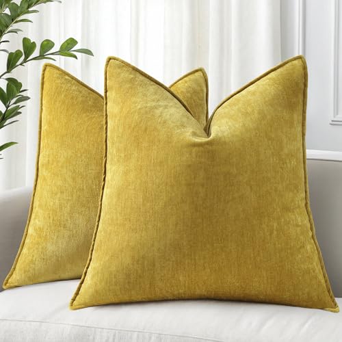 Chenille Mineral Yellow Throw Pillow Covers 26x26 Set of 2 (Mineral Yellow / 26" x 26" (Pack of 2))