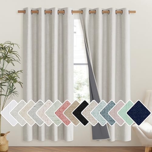 Snowbound Vintage Linen 100% Blackout Curtains for Living Room (52"W x 72"L (Pack of 2) / Snowbound)