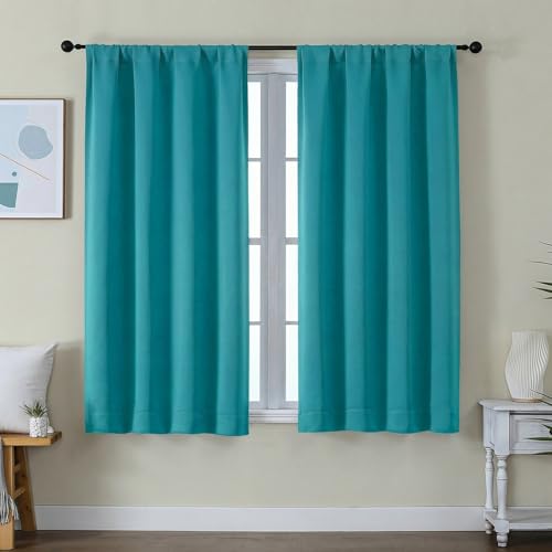 Ava Teal Short Blackout Curtains for Bedroom 54 Inches Long 2 Panels Set (Teal / 40"W x 54"L (Pack of 2))