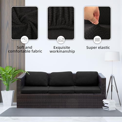8PCS Patio Cushion Covers.Patio Furniture Couch SeatSlipcovers (Black / 8PCS)