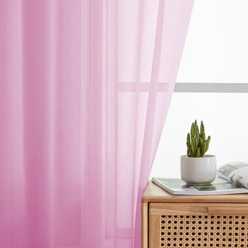 Pink Sheer Curtains 63 Inch Length 2 Panels (Pink / 42"W x 63"L (Pack of 2))
