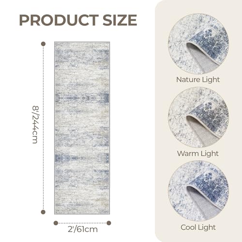 2x8 Runner Rug Non Slip (Blue/Brown/Ivory / 2' x 8' (Runner))