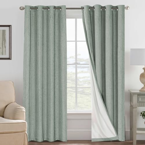 100% Blackout Linen Curtains 108" L 2 Panels Green Bay (Green Bay / 52"W x 108"L (Pack of 2))