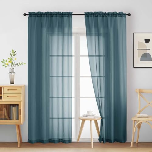 Dusty Blue Sheer Curtains 90 Inches Long 2 Panels (42"W x 90"L (Pack of 2) / Dusty)
