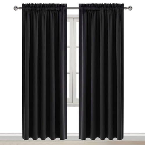 Wide Blackout Curtains for Bedroom Living Room 60 x 84 Inch Long Black (Black / 60"W x 84"L (Pack of 2))