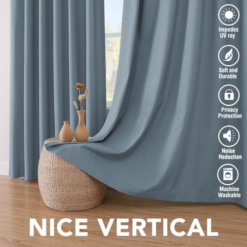 100% Blackout Linen Curtains 90" L 2 Panels Stone Blue (Stone Blue / 52"W x 90"L (Pack of 2))