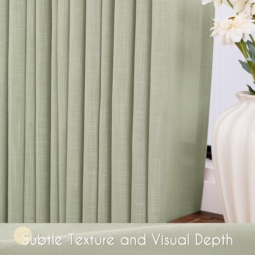 Linen Blend Sage Green Curtains 63 inch Length 2 Panels for Bedroom Back Tab Light Filtering Semi Sheer Drapes Linen Cotton Textured Light Green Airy Modern Farmhouse Living Room Sage Aesthetic Decor (Sage Green / 52"W x 63"L (Pack of 2))