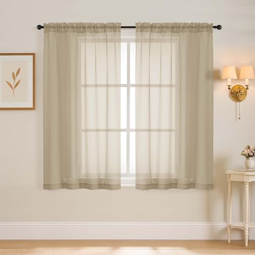 Taupe Window Sheer Curtains 54 inch Length (42"W x 54"L (Pack of 2) / Taupe)
