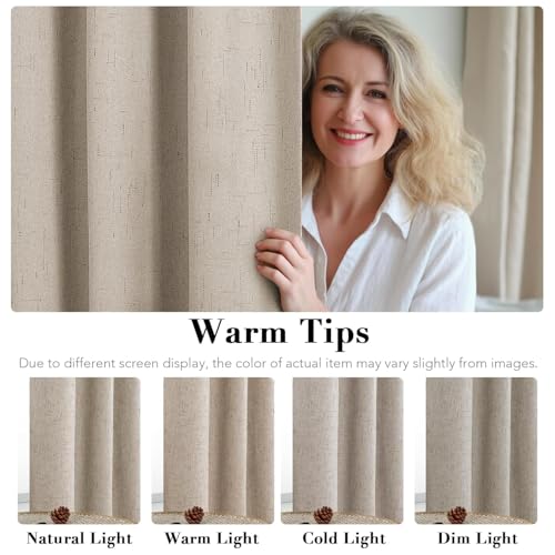 100% Blackout Linen Curtains 90" L 2 Panels Cobblestone (Cobblestone / 52"W x 90"L (Pack of 2))