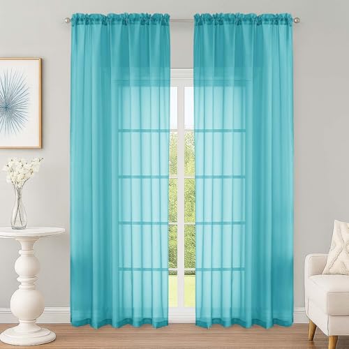 Turquoise Sheer Curtain 90 Inches Long 2 Panels Set (Turquoise / 59"W x 90"L (Pack of 2))