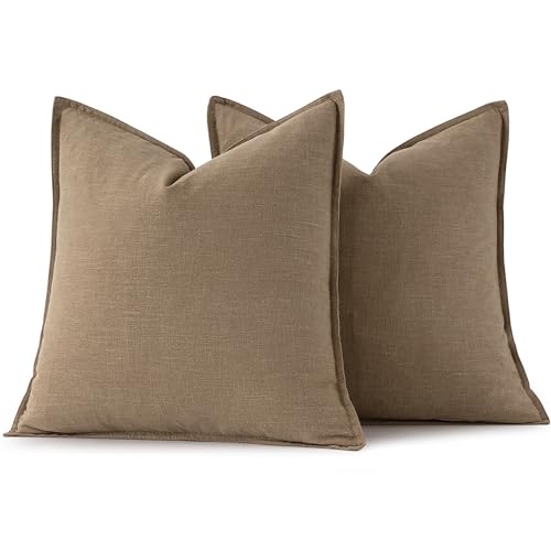 Decorative Linen Pillow Covers 16x16 Inch Khaki (Khaki / 16" x 16" (Pack of 2))