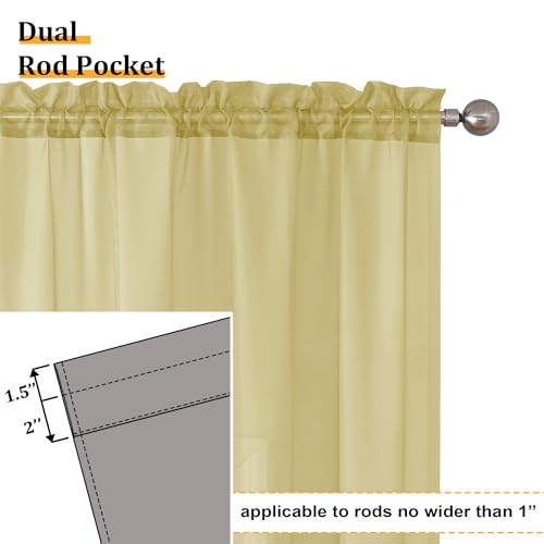 Yellow Sheer Curtains 54 Inch Length 2 Panels Set (42"W x 54"L (Pack of 2) / Yellow)