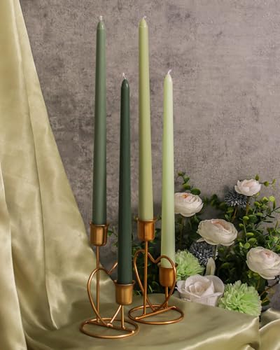 12 Inch Green Taper Candles 4 Pack Unscented Smokeless Home Decor (12"4pcs-Gradient Green)