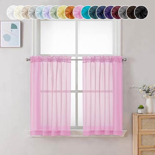 Sheer Pink Tier Curtains 24 Inch Length (Pink / 42"W x 24"L (Pack of 2))