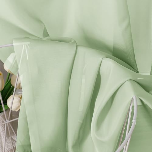 Light Green Sheer Curtains 45 Inch Length 2 Panels Set for Living Room (42"W x 45"L (Pack of 2) / Light Green)