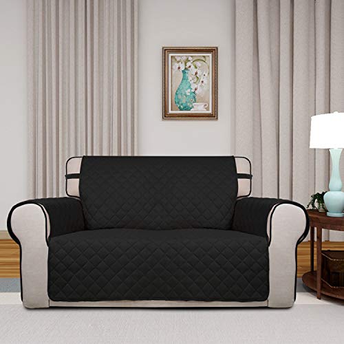 Reversible Quilted Couch Covers for Dogs Loveseat Sofa Cover 46.5” (Medium / Black/Beige)