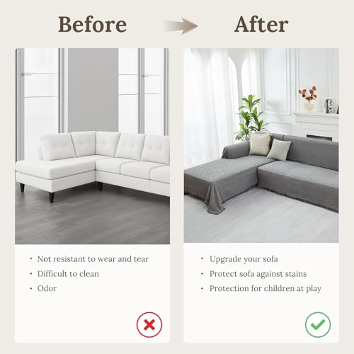2 Piece Sectional Couch Cover for L Shape Sofa Light Grey L (Light Grey / Large)