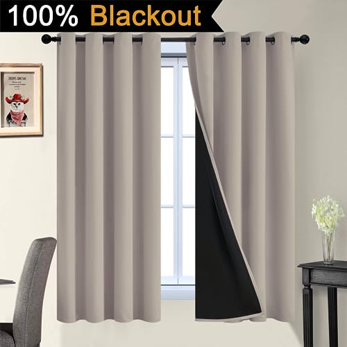 Natural Blackout Curtains 63 Inches Long for Bedroom 52" Wide 2 PCS (52"W x 63"L (Pack of 2) / Natural)