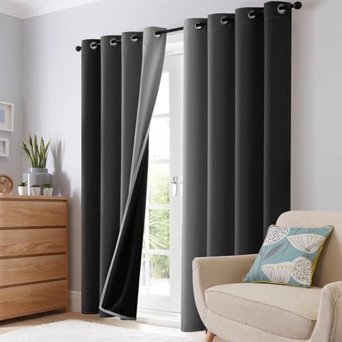100% Blackout Ombre Bedroom Curtains Black and Greyish White (52"W x 45"L (Pack of 2) / Black White)