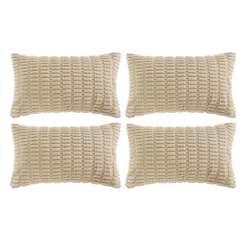 4 Packs Decorative Throw Pillow Covers for Living Room Couch Bed (24" x 14" (Pack of 4) / Tan)