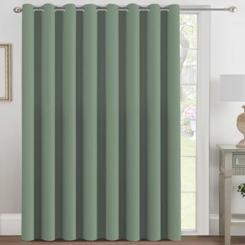 Blackout Patio Curtains 100 x 108 Inches for Sliding Door Extral Wide Blackout Curtain Panels Thermal Insulated Room Divider (100"W x 108"L (Pack of 1) / Green Bay)