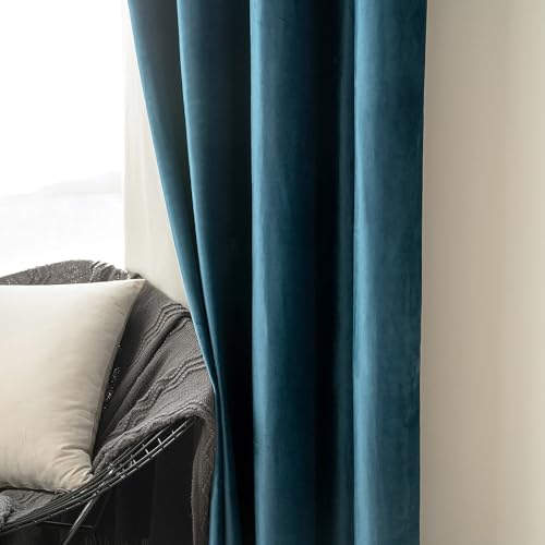 Velvet Blackout Curtains Peacock Blue 52 x 90 Inch Length 2 Panels (Peacock Blue / 52"W x 90"L (Pack of 2))