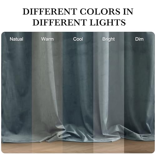 Dusty Blue Velvet Blackout Curtains 90 inches for Bedroom (Dusty Blue / 52"W x 90"L (Pack of 2))