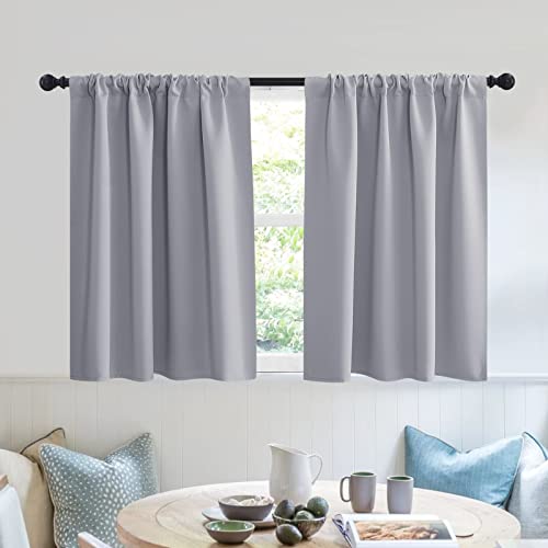 Short Blackout Privacy Curtains 30 inch Long for Bathroom Window (Silver Grey / 42"W x 30"L (Pack of 2))