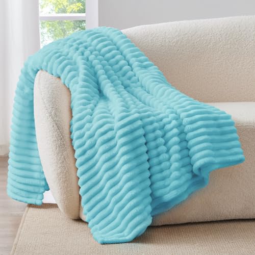 Ribbed Fleece Throw Blanket for Couch (Sky Blue / Throw(50"x60"))