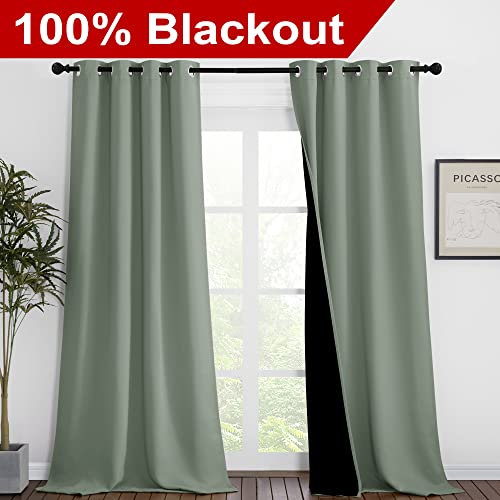 Greyish Green Blackout Curtains 90 inches Long (Greyish Green / 46"W x 90"L (Pack of 2))