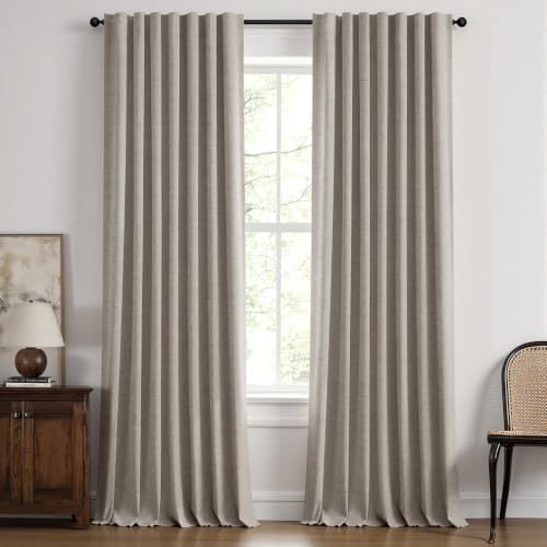 100% Blackout Linen Curtains for Bedroom 42 x 96 Inch Greige 2 Panel (Greige / 42"W x 96"L (Pack of 2))