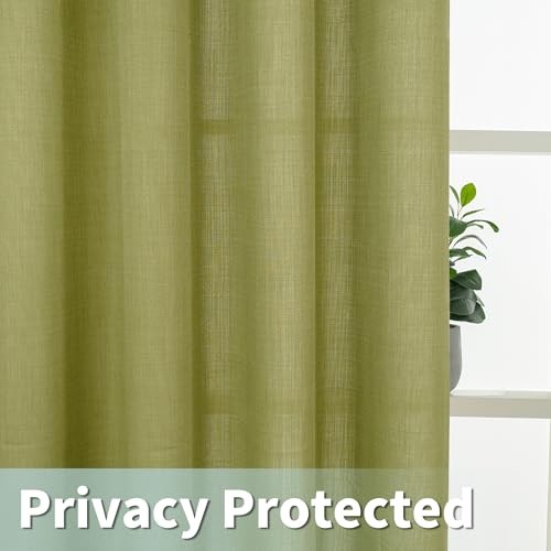 Moss Green Semi Sheer Linen Curtains for Living Room 84 Inch Long (52"W x 84"L (Pack of 2) / Silver Grommet-moss Green)