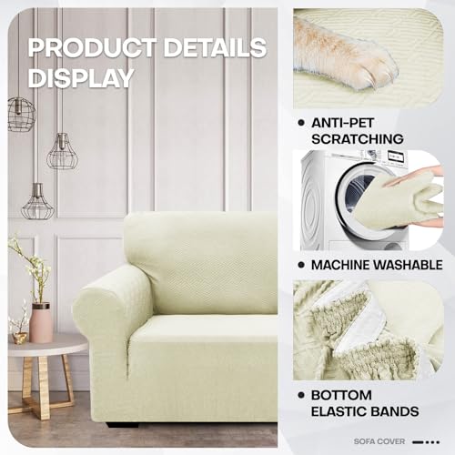 1 Piece Jacquard Chair Slipcovers for Living Room High Stretch Chair Covers with Arms Anti Slip Pets Friendly Couch Sofa Armchair Cover Furniture Protector (Small (31"-46") / New Pattern Light Beige)