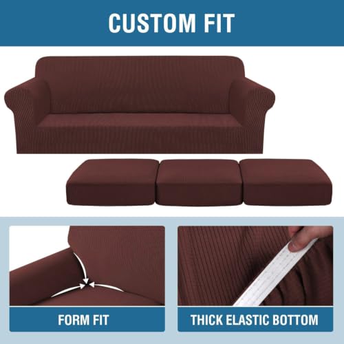 4 Piece Stretch Sofa Covers for 3 Cushion Couch Covers for Living Room Furniture Slipcovers (Large Plus / Burnt Brick)