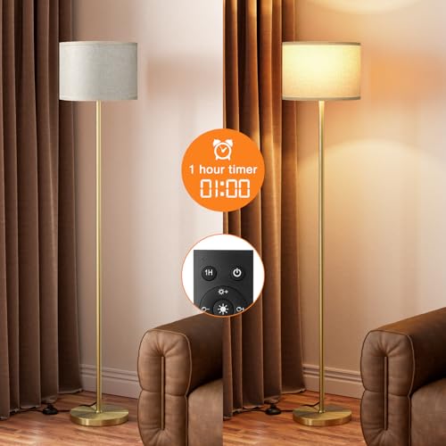 60'' Modern Floor Lamp with Remote (Beige Shade Gold Pole Remote / 60 Inches (With Bulb))