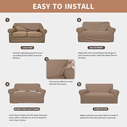 100% Waterproof Loveseat Couch Cover Stretch Jacquard Sofa Cover (Camel / Loveseat)