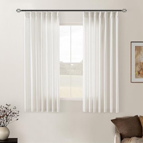 Natural Pinch Pleated Linen Semi Sheer Curtains 54 Inch Length 2 Panels (Natural / 40"W x 54"L (Pack of 2))