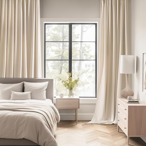 Cream Beige Back Tab Blackout Curtains 52x132 Inch Length 2 Panels (Cream Beige / 52"W x 132"L (Pack of 2))