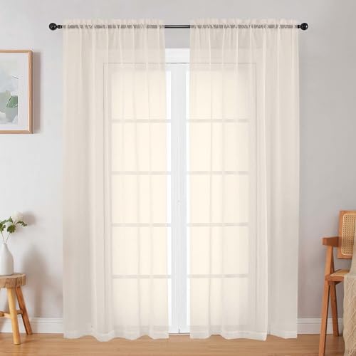 Cream Sheer Curtain for Bedroom Living Room 72 Inches Long 2 Panels Set (Cream / 42"W x 72"L (Pack of 2))