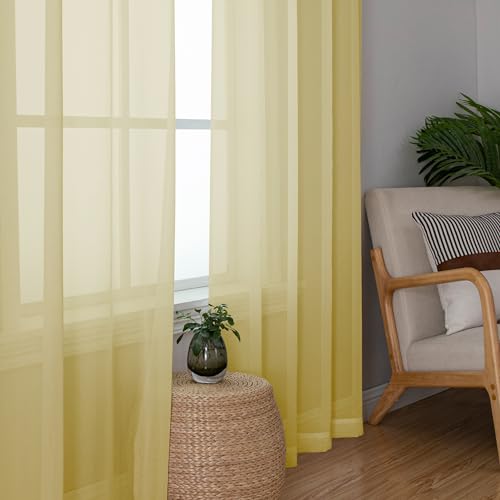 Yellow Tier Curtains for Kitchen 24 Inches Long 2 Panel Set (Yellow / 42"W x 24"L (Pack of 2))