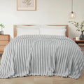 Striped California King Size Fleece Blanket for Bed (Light Grey / Cal King ( 120x120 IN ))