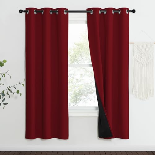 100% Blackout Curtains with Black Liner Backing (Burgundy Red / 37"W x 70"L (Pack of 2))