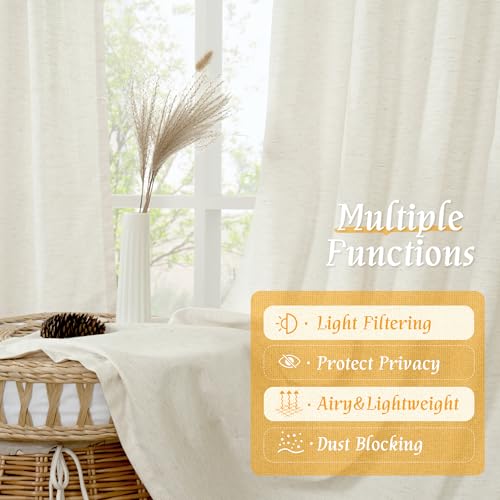 Light Filtering Natural Linen Curtains 63 Inch Length for Living Room (42"W x 63"L (Pack of 2) / Rod Pocket - Cream)