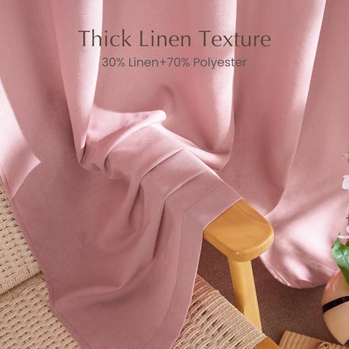 Thick Linen Pink Curtains for Girls Room 96 inches Long (Pink / 55"W x 96"L (Pack of 2))